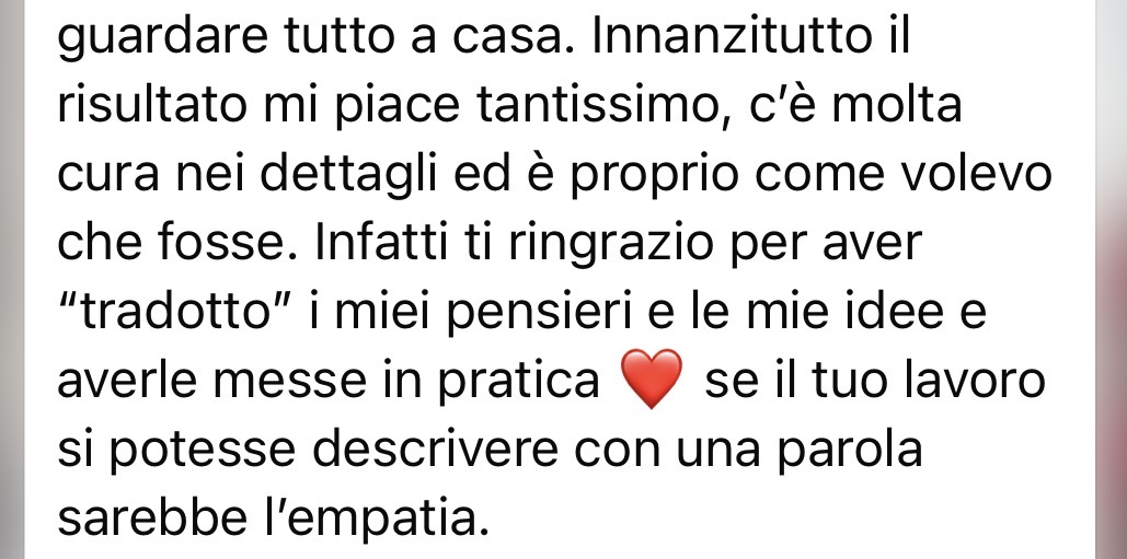 Messaggio di feedback di una cliente