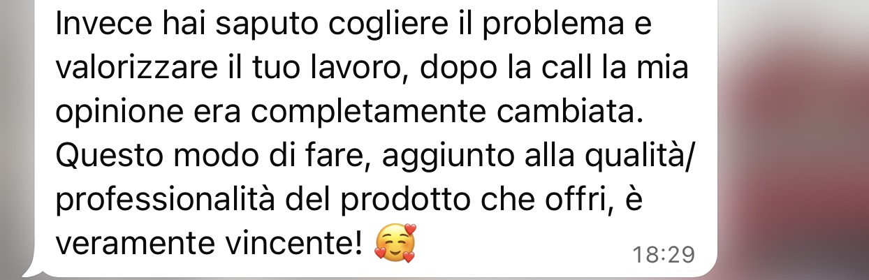 Messaggio di feedback di un cliente
